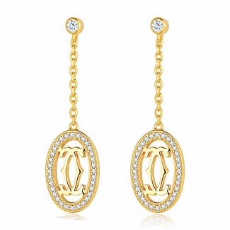 Cartier Logo Double C Earrings in 18K Yellow Gold With Diamonds